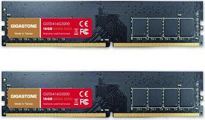 Gigastone DDR4 32GB (16GBx2) 3200MHz PC4-25600 CL16 1.35V UDIMM 288 Pin Unbuffered Non ECC for PC Computer Desktop Memory Module Ram Upgrade Kit