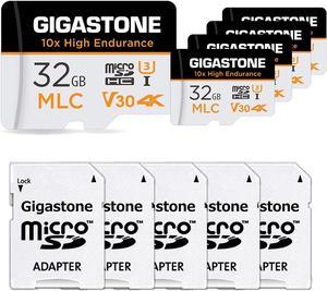 [10x High Endurance] Gigastone Industrial 32GB 5-Pack MLC Micro SD Card, 4K Video Recording, Security Cam, Dash Cam, Surveillance Compatible 95MB/s, U3 C10, with Adapter [5-Yrs Free Data Recovery]