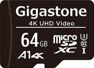 [Gigastone] 64GB Micro SD Card, 4K UHD Video, Surveillance Security Cam Action Camera Drone Professional, 90MB/s Micro SDXC UHS-I A1 Class 10, with Adapter