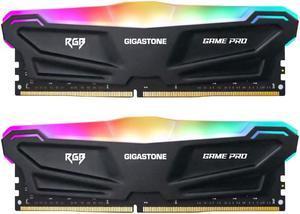 DDR4 RAM Gigastone Black RGB Game PRO Desktop RAM 16GB (2x8GB) DDR4 16GB DDR4-3200MHz PC4-25600 CL16 1.35V 288 Pin Unbuffered Non ECC UDIMM for PC Gaming Desktop Memory Module (Desktop ONLY)