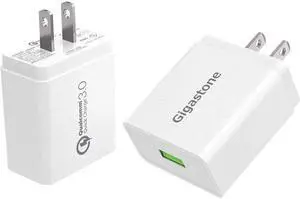 Gigastone USB 18W Fast Charge Wall Charger with Qualcomm Quick Charge 3.0 - White, 2 Pack