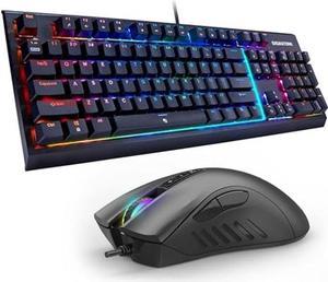 Gigastone Wired Gaming Keyboard and Mouse Combo, 104 Keys Brown Switch PC Gaming Keyboard and 3200 DPI Gaming Mouse with Customizable RGB Backlight for PC and Laptop