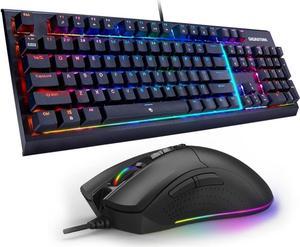 Gigastone Wired Gaming Keyboard and Mouse Combo, 104 Keys Brown Switch PC Gaming Keyboard and 12000 DPI Gaming Mouse with Customizable RGB Backlight for PC and Laptop