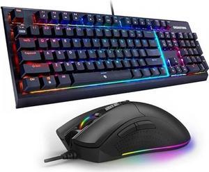 Gigastone Wired Gaming Keyboard and Mouse Combo, 104 Keys Brown Switch PC Gaming Keyboard and 16000 DPI Gaming Mouse with Customizable RGB Backlight for PC and Laptop