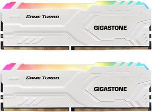 GIGASTONE DDR4 RAM White RGB Game Turbo Desktop RAM 32GB (2x16GB) DDR4 RAM 16GB DDR4-3200MHz PC4-25600 CL16 1.35V 288 Pin Unbuffered Non ECC UDIMM for PC Gaming Desktop Memory (Desktop ONLY)