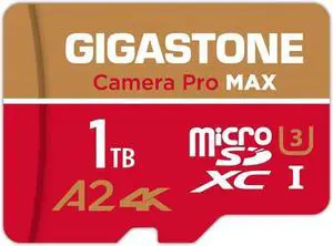 [5-Yrs Free Data Recovery] Gigastone 1TB Micro SD Card, 4K Camera Pro MAX, R/W up to 150/140 MB/s, 4K Video Recording for GoPro, DJI, Drone, MicroSDXC Memory Card UHS-I A2 V30 U3, with Adapter