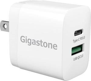 Gigastone 20W USB C Charger Power Go Dual Ports USB C Power Adapter PD3.0 Fast Charger Foldable Plug Travel Compatible iPhone 15/14/13/12/11 Galaxy S23/S22/S21/Note 20/Note 10 iPad AirPods