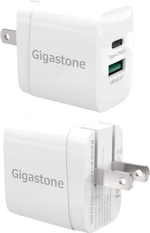 Gigastone 20W Dual Ports USB-A + USB-C Type C Fast Wall Charger PD/QC 3.0 - 2 Pack