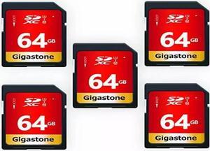 GIGASTONE 64GB 5-Pack SD Card UHS-I U1 Class 10 SDXC Memory Card High-Speed Full HD Video Canon Nikon Sony Pentax Kodak Olympus Panasonic Digital Camera, with 5 mini cases