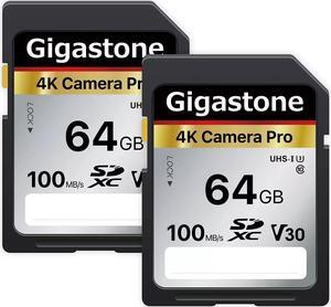 GIGASTONE 64GB 2-Pack SD Card V30 SDXC Memory Card High Speed 4K Ultra HD UHD Video Compatible with Canon Nikon Sony Pentax Kodak Olympus Panasonic Digital Camera, with 2 Mini cases