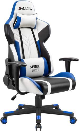 Homall Gaming Chair Racing Style High-Back PU Leather Office Chair Computer Desk Chair Executive and Ergonomic Swivel Chair with Headrest and Lumbar Support (Blue)