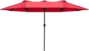Homall 15 Ft Rectangular Patio Umbrella Double Sided Table Umbrella Large Outdoor Market Twin Umbrella with Crank Handle (Red)