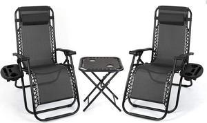 Homall 3 Pieces Zero Gravity Chair Patio Foldable Chaise Lounge Chairs 2 Beach Chairs and Table with Cup Holders (Black)