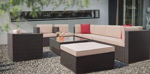 Homall 9 Pieces Wicker Sectional Furniture Set Patio Furniture Set Cushioned Sectional Sofa Outdoor Rattan Sofa Set with Cushions and Coffee Table (Beige)