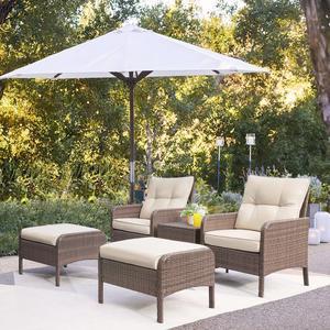 Homall 5 Pieces Wicker Patio Furniture Set Outdoor Patio Seat Conversation Cushion Chairs with Table & Ottomans (Beige)