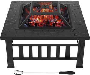 Homall 32" Patio Squire Fire Pit Table for Patio Backyard BBQ, Ice Storage with Mesh Lid, Poker and Cover (Black)