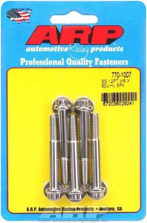 ARP Universal Bolt 6 mm x 1.00 Thread 50 mm Long Stainless 5 pc P/N 770-1007