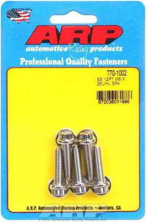 ARP Universal Bolt 6 mm x 1.00 Thread 25 mm Long Stainless 5 pc P/N 770-1002