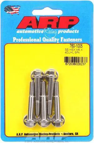 ARP 6 mm x 1.00 Thread 40 mm Long 12 Point Head Stainless Bolt 5 pc P/N 760-1005 ARP 6 mm x 1.00 Thread 40 mm Long 12 Point Head Stainless Bolt 5 pc P/N 760-1005