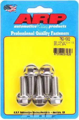 ARP Universal Bolt 10 mm x 1.50 Thread 25 mm Long Stainless 5 pc P/N 762-1002