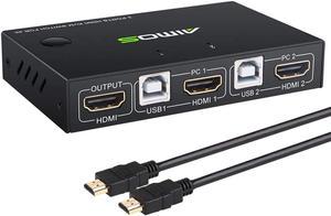 KVM Switch HDMI 2 Port Box, Share 2 Computers with one Keyboard Mouse and one HD Monitor, Support Wireless Keyboard and Mouse Connections, UHD 4K (3840x2160) Supported