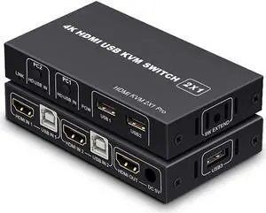 KVM HDMI USB Switch 2x1, USB Switch 4K HDMI Switcher Box for 2 Computers Share Keyboard Mouse Monitor Support 4K@30Hz for Laptop,PC,Xbox HDTV, with 2x USB Cable,1x Switch Button Cable