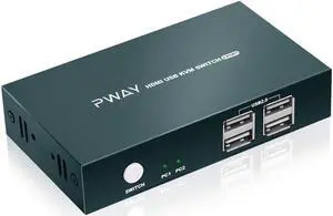 KVM Switch HDMI, UHD 4K @30Hz, HDMI KVM Switch 2 Port with 4 USB 2.0, Support HDMI Switch for 2 Computers Share Keyboard Mouse Printer and one HD Monitor, with 2 HDMI and 2 USB Cables