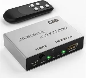 HDMI 2.1 Switch 8K HDMI Splitter 3 in 1 Out, Ultra High-Speed 48Gbps HDMI Switcher with Remote Control, Supports 8K @60Hz 4K @120Hz, Compatible for PS5/PS4 Projectors Monitor