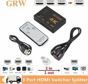 3x1 HDMI-Compatible Switch Splitter 3 Input 1 Output 4K HDMI Switcher Adapter 3 Port HDMI Cable Hub for Xbox DVD HDTV PC Laptop