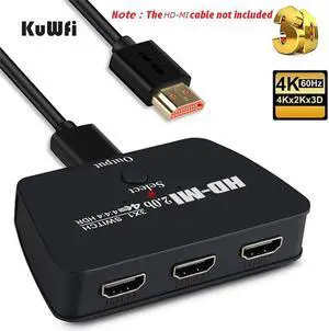 KuWFi 1080P HDMI Splitter Switch 4K*2K HD-MI Switch 3 In 1 Out Support HD-MI 2.0 HDCP 2.2 Color Format RGB