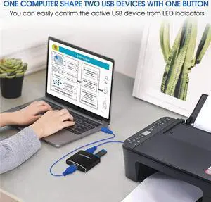 USB 3.0 Switch Selector KVM Switch 5GBPS 2 in 1 Out USB Switch USB 3.0 Two-Way Sharer for Printer Keyboard Mouse Sharing