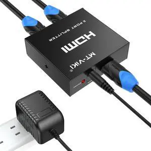 4K HDMI Splitter 1 in 2 Out, MT-VIKI 1x2 Powered HDMI Splitter for Dual Monitors Power Adapter, 4K@30Hz Dual Monitors Duplicate