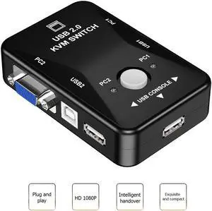 2 Port USB HDMI-compatibl KVM Switch Box 2 in 1 Out 1920*1080 VGA Splitter Box Sharing for Keyboard Mouse Monitor Computer