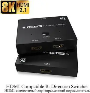 8K HD 2x1 Bi-Direction HDMI-Compatible 2 In 1 Out Switcher Adapter 8K@60Hz 4K@120Hz 1x2 Converter Splitter with Switch Button