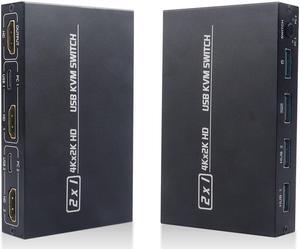 4K USB KVM Switch USB 2.0 Switcher HDMI-compatible KVM Switch 2 In 1 Out for 2 PC Sharing Keyboard and Mouse EDID / HDCP