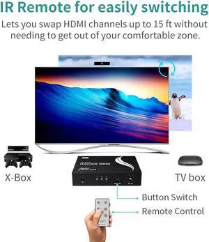 MT-VIKI 4K HDMI Switch 3 in 1 Out IR Remote Control, 4K@30Hz, Metal 3 Port Switcher Selector Box for Xbox Nintendo PS5 PS4 TV
