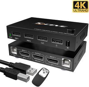 2 In 1 Out DP KVM Switch Control Dual Monitors 4K 60Hz Switcher Adapter For Shared Printer Mouse Keyboad No Driver Required