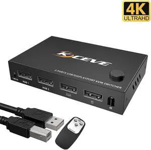 2 In 1 Out DP 4K 60Hz KVM Switch PC Dual Monitor Switcher Adapter Shared Printer Mouse Keyboad Video Display USB Swltch Splitter