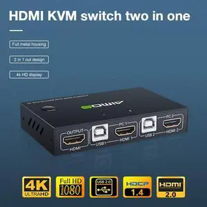 2In1Out 4K USB HDMI-compatible KVM Switch Box for 2PC Sharing Keyboard Mouse Printer Plug Paly Video Display USB Swltch Splitter