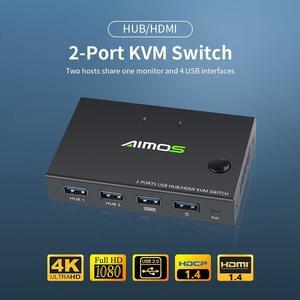 AIMOS AM-KVM201CC 2-Port HDMI KVM Switch Support 4K x 2K at 30Hz HDMI KVM Switcher Keyboard Mouse USB
