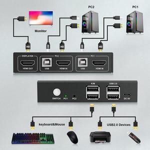 PWAY USB KVM Switch HDMI Splitter Switch Support 4K@60Hz 2 In 1 Out With USB keyboard and mouse Switch For PC Macbook Laptop