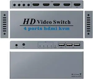 HDMI KVM Switch USB 2.0 Switcher for Printer Monitor Keyboard Mouse 4 PCs Sharing 1 Device 4K/30Hz HDMI KVM Switch