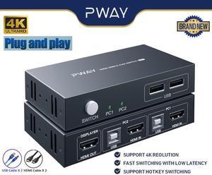 PWAY USB KVM Switch HDMI Splitter Keyboard And Mouse Switch HD 4K@30Hz 2 In 1 Out With USB Hub For PC Macbook Laptop