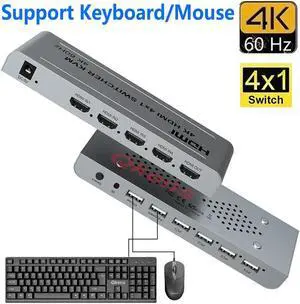 4K 60hz 4x1 HDMI KVM Switcher 4 In 1 Out Video Converter Support USB Keyboard Mouse Share DVD Laptop PC Computer To TV Projector