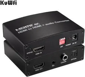 KuWFi HDMI Audio Converter 4K Splitter 7.1 Digital Optical Fiber 3.5Audio Output High Compatiblity Converter for TV Earphone PC