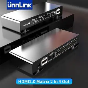Unnlink 2X4 HDMI Matrix 4K@60Hz Switch with Spdif Optical Toslink 3.5mm ARC Audio Splitter Laptop PC to TV Monitor Amplifier