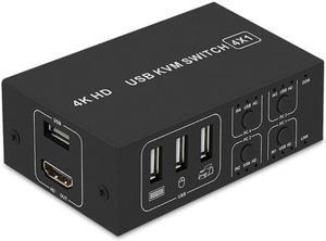 H052 USB Switch Selector KVM Switch 4 Computers Sharing 1 Monitor KVM HDMI- Switcher Box Hub for Mouse Keyboard Scanner