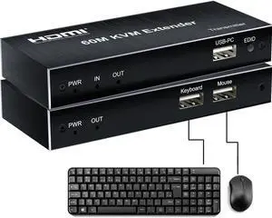 USB KVM Extender RJ45 HDMI Extender 60M Via Ethernet Cat5e Cat6 Cable for PS4 PS5 Xbox DVD Switch Player PC Laptop To TV Monitor