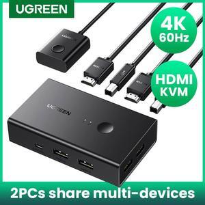 UGREEN HDMI KVM Switch 4K@60Hz USB 2.0 Switcher 2 in 1 Out for Printer Monitor Keyboard Mouse 2 PCs Sharing 1 Device Splitter