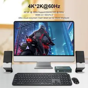 2 Port HDMI USB 3.0 Kvm Switch 2 in 1 Out Ultra HD 4K@60Hz Kvm Switch 2 Computers Share 1 Monitor 1 Set Keyboard for Meeting